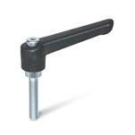 Plastic Adjustable Levers, Threaded Stud Type, with Zinc Plated Steel Components