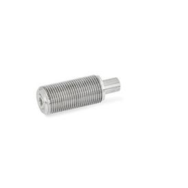 GN 313 Boulons-ressorts de bouton inox / plastique, poussoir rentré en position normale Matériau: NI - Inox<br />Type: D - Sans contre-écrou, sans bouton<br />N° d'identification: 2 - Goupille avec filetage interne