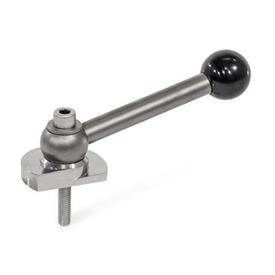 GN 918.6 Stainless Steel Clamping Cam Units, Upward Clamping, Screw from the Operator's Side Type: KVS - With ball lever, angular (serrations)<br />Clamping direction: R - By clockwise rotation (drawn version)