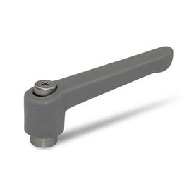 WN 300.1 Nylon Plastic Adjustable Levers, Tapped or Plain Bore Type, with Stainless Steel Components Color: GS - Gray, RAL 7035, textured finish