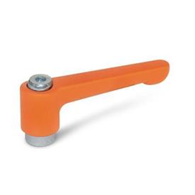 GN 302.2 Zinc Die-Cast Straight Adjustable Levers, Tapped Type, with Zinc Plated Steel Components Color: OS - Orange, RAL 2004, textured finish