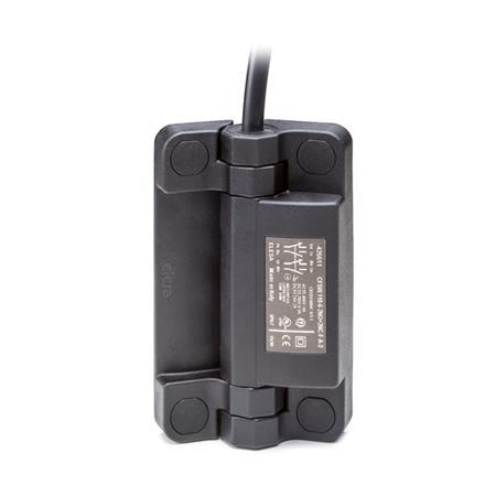 EN 239.6 Technopolymer Plastic Hinges with Integrated Safety Switch, with Connector Cable Type: AK - Cable at the top