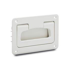 EN 825.2 Technopolymer Plastic Folding Handles with Recessed Tray, with Spring-Loaded Return Color: WS - White, RAL 9002, matte finish