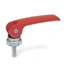 GN 927 Zinc Die-Cast Clamping Levers with Eccentrical Cam, Threaded Stud Type, with Steel Components Type: A - Plastic contact plate with setting nut<br />Color: R - Red, RAL 3000