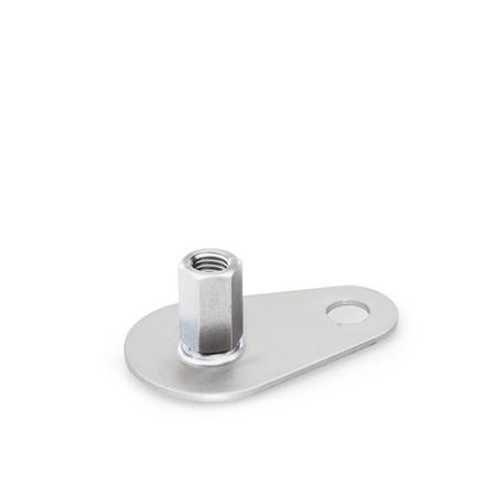 GN 43 Metric Thread, Stainless Steel AISI 304 Leveling Feet, Tapped Socket or Threaded Stud Type, with Mounting Hole, Teardrop Shape Type (Base): D0 - Without rubber pad / cap
Version (Stud / Socket): X - External hex, tapped socket type