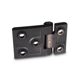 GN 237.3 Stainless Steel Heavy Duty Hinges, with Extended Hinge Wing Type: B - With bores for countersunk screws with centering guides<br />Finish: SW - Black, RAL 9005, textured finish<br />Scharnierflügel: l3 ≠ l4