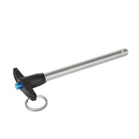 WN 100.1 Aluminum Grip T-Handle Ball Lock Pins, with Stainless Steel Shank, with Loss Protection Ring 