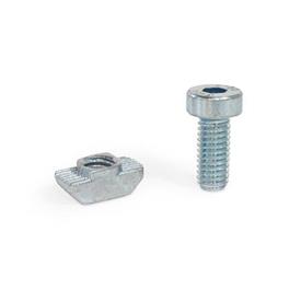 GN 968 Steel T-Nut Assemblies, for 30 / 40 / 45 mm Profile Systems Type: D - Socket cap screw DIN 7984