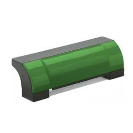 EN 630 Technopolymer Plastic Off-Set Enclosed Safety U-Handles, with Counterbored Through Holes, Ergostyle® Color of the cover: DGN - Green, RAL 6017, shiny finish