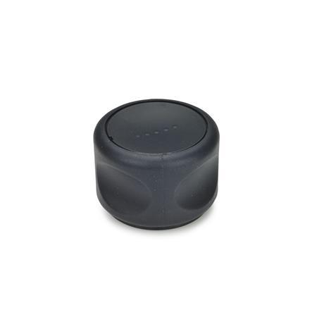 EN 624.5 Technopolymer Plastic Soft Grip Knobs, Ergostyle®, with Stainless Steel Hub Color of the cap: DSG - Black-gray, RAL 7021, Matte finish
