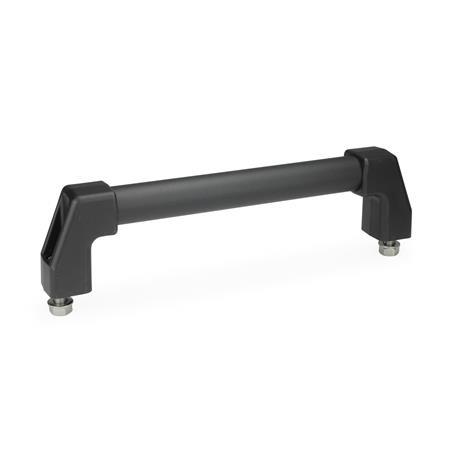 GN 667 Aluminum or Stainless Steel Tubular Grip Handles, End Pieces Plastic, Mounting from the Operator's Side Finish: SW - Black, RAL 9005, textured finish