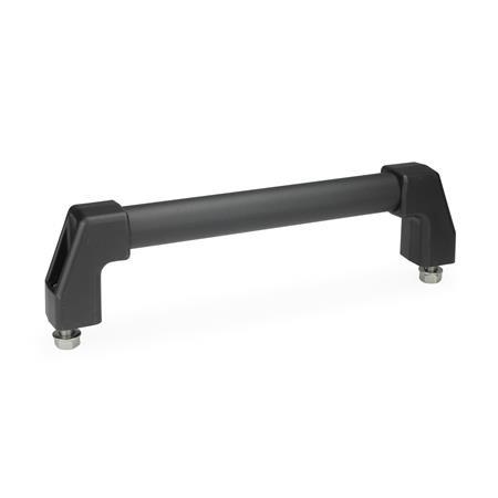 Poignées de préhension tubulaires GN 667: Tube en aluminium / inox, avec embouts plastique, montage par le côté opérateur