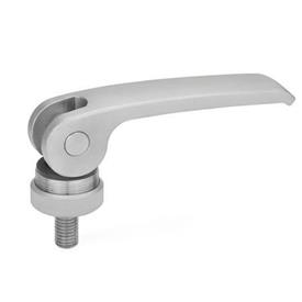 GN 927.5 Leviers à excentrique en inox, avec plaque de contact en plastique, de type goujon fileté Type: A - Plaque de contact en plastique avec écrou de réglage
