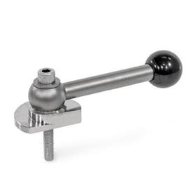 GN 918.6 Stainless Steel Clamping Cam Units, Upward Clamping, Screw from the Operator's Side Type: GVS - With ball lever, straight (serrations)<br />Clamping direction: L - By counter-clockwise rotation