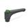 EN 600 Manettes indexables droites en plastique, type taraudé, avec composants en laiton, avec bouton-poussoir, Ergostyle® Couleur: DGN - Vert, RAL 6017, finition brillante