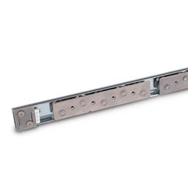 GN 1490 Steel Cam Roller Linear Guide Rail Systems, with Interior Travel Path Type: B5 - With two cam roller carriages with 5 rollers<br />Identification no.: 1 - With one end stop<br />Finish: ZB - Zinc plated, blue passivated finish
