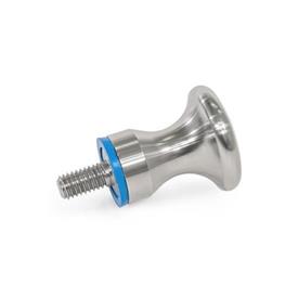 GN 75.6 Stainless Steel Mushroom Shaped Knobs, with Tapped Hole or Threaded Stud, Hygienic Design Type: E - With threaded stud<br />Finish: MT - Matte finish (Ra < 0.8 µm)<br />Sealing ring material: E - EPDM