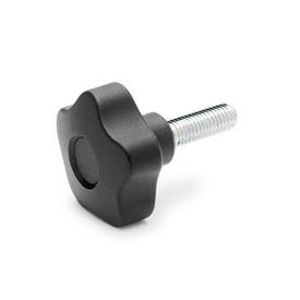 EN 5337.2 Technopolymer Plastic Five-Lobed Knobs, with Steel Threaded Stud Color of the cover cap: DSW - Black, RAL 9005, matte finish