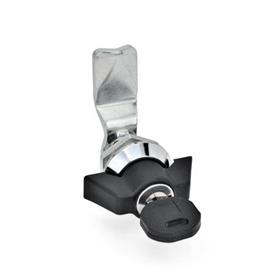 GN 115 Zinc Die-Cast Cam Locks, Chrome Plated Housing Collar, with Operating Elements Type: SCK - With wing knob (Keyed alike)