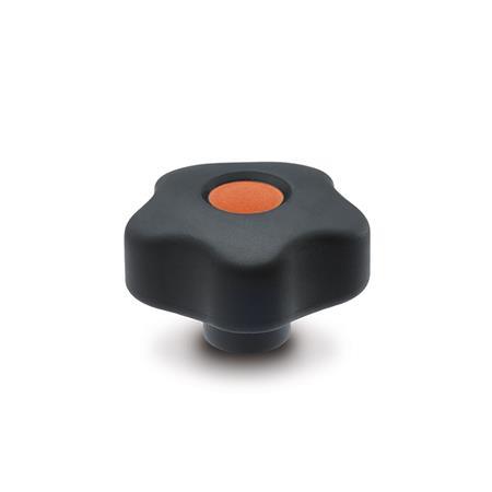 Boutons étoile EN 5337.6: Plastique, avec insert taraudé en laiton avec capuchons de couleur, Softline