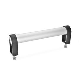 GN 335 Aluminum Oval Tubular Handles, with Zinc Die-Cast Handle Legs, with Inclined Handle Profile Type: B - Mounting from the operator's side<br />Finish: EL - Anodized finish, natural color