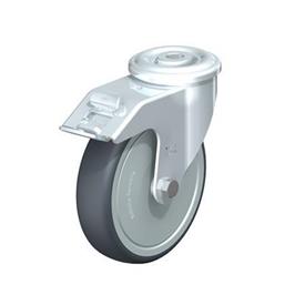  LER-TPA Rodajas giratorias de acero de servicio ligero, ajuste con agujero para perno, ruedas de caucho termoplástico Type: K-FI-FK - Cojinete de bolas con freno «stop-fix», con protección anti-hilos