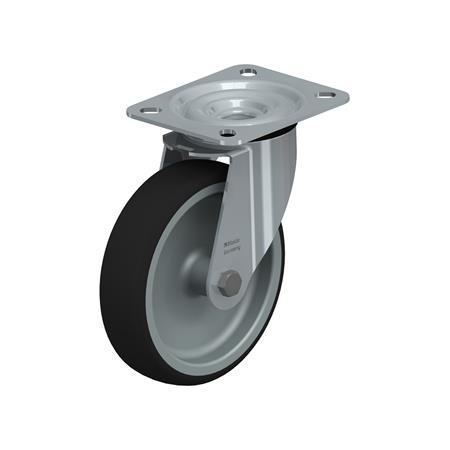 LE-PATH Steel Medium Duty Swivel Polyurethane Treaded Casters, with Plate Mounting Type: G - Plain bearing