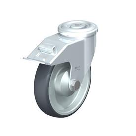 LER-TPA Rodajas giratorias de acero de servicio ligero, ajuste con agujero para perno, ruedas de caucho termoplástico Type: K-FI - Cojinete de bolas con freno «stop-fix»