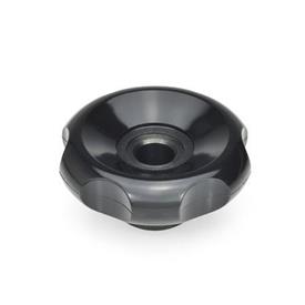 EN 527.1 Boutons de commande à six lobes en technopolymère, alésage traversant ou alésage traversant fileté Type: B - Avec alésage traversant lisse, tol. H7