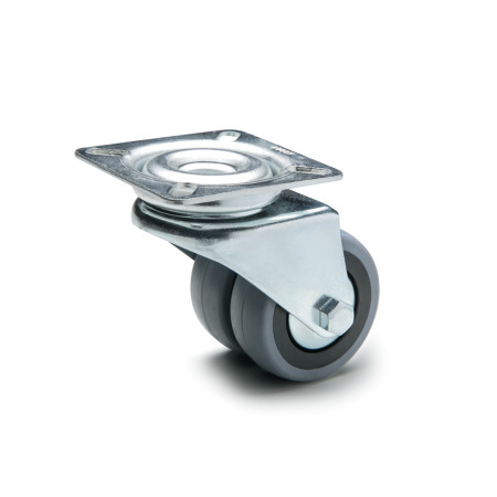 Light Duty Casters EN 22870: Rubber Wheel Tread, Polypropylene Wheel Core, Double Wheel Version