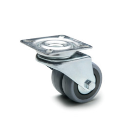 EN 22870 Steel Light Duty Casters, Rubber Wheel Tread, Polypropylene Wheel Core, Double Wheel Version Bearing type: G - Friction bearing<br />Bracket type: L - Swivel bracket with mounting plate<br />Coding: D - Double wheel version