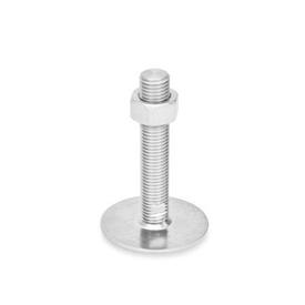 GN 44 Stainless Steel AISI 316L Leveling Feet, Threaded Stud Type Type (Base): D0 - Without rubber pad / cap<br />Version (Stud): TK - With nut, wrench flat at the bottom