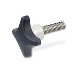 Technopolymer Plastic Hand Knobs, with Protruding Stainless Steel Hub