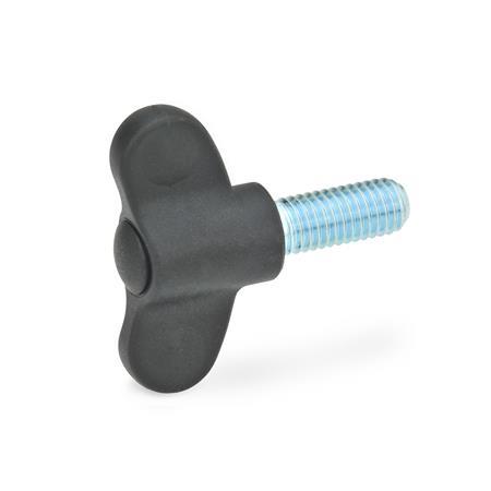 EN 639 Technopolymer Plastic Small Wing Screws, with Steel Threaded Stud 