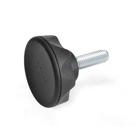 EN 636.4 Technopolymer Plastic Seven-Lobed Knobs, with Steel Threaded Stud, Ergostyle® Color: DSG - Black-gray, RAL 7021, matte finish