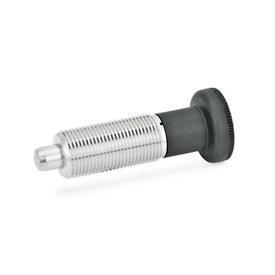 GN 613 Stainless Steel Indexing Plungers, with Plastic Knob, Non Lock-Out, with Fully Threaded Body Material: NI - Stainless steel<br />Type: A - With knob, without lock nut