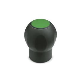 EN 675.1 Technopolymer Plastic Ball Handles, Ergostyle®, Softline, with Tapped Insert, with Removable Cover Cap Color of the cap: DGN - Green, RAL 6017, matte finish