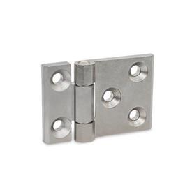 GN 237.3 Stainless Steel Heavy Duty Hinges, with Extended Hinge Wing Type: A - With bores for countersunk screws<br />Finish: GS - Matte shot-blasted finish<br />Scharnierflügel: l3 ≠ l4