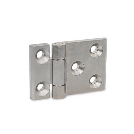 GN 237.3 Stainless Steel Heavy Duty Hinges, with Extended Hinge Wing Type: A - With bores for countersunk screws
Finish: GS - Matte shot-blasted finish
Scharnierflügel: l3 ≠ l4