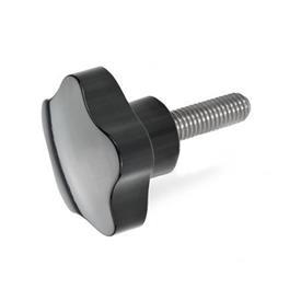 EN 5337.5 Phenolic Plastic Solid Five-Lobed Knobs, with Stainless Steel Threaded stud 