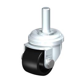  LRA-POA Rodajas giratorias de acero con ruedas de nylon negro,montaje con agujero para perno o vástago roscado, serie de soportes estándar Type: G-GS - Cojinete liso con vástago roscado