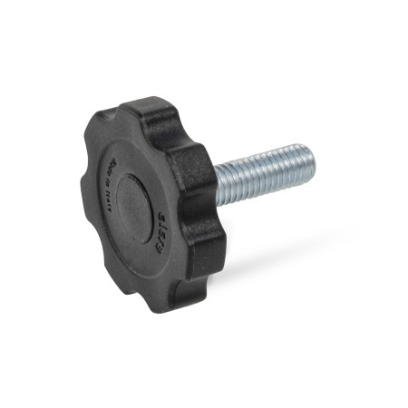 Lobed Thumb Screws EN 567: Plastic, with Threaded Stud Steel