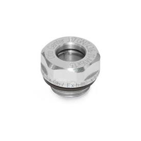 GN 743.6 Aluminum Fluid Sight Glasses, with ESG Safety Glass, ATEX Explosion Protective 