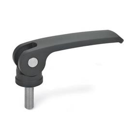 GN 927.4 Zinc Die-Cast Clamping Levers with Eccentrical Cam, Threaded Stud Type, with Stainless Steel Components Type: B - Plastic contact plate without setting nut<br />Color: B - Black, RAL 9005