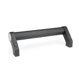 GN 333 Aluminum Tubular Handles, with Zinc Die-Cast Angled Handle Legs Type: B - Mounting from the operator's side (only for d<sub>1</sub> = 28 mm)<br />Finish: SW - Black, RAL 9005, textured finish