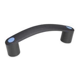EN 628.3 Technopolymer Plastic Flexible Bridge Handles, with Counterbored Mounting Holes, Ergostyle® Color of the cover caps: DBL - Blue, RAL 5024, matte finish