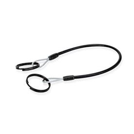 GN 111.2 Stainless Steel AISI 304 Retaining Cables, with 2 Key Rings or with 1 Key Ring and 1 Mounting Tab Type: A - With 2 key rings<br />Color: SW - Black