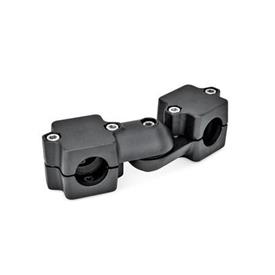 GN 289 Aluminio articulaciones de conexión de abrazadera giratoria, montaje dividido Acabado: SW - Negro, RAL 9005, acabado texturizado