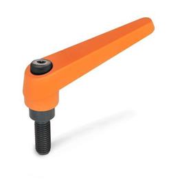 GN 101 Zinc Die-Cast Adjustable Levers, Threaded Stud Type, with Steel Components Color: OS - Orange, RAL 2004, textured finish