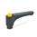 EN 600 Manettes indexables droites en plastique, type taraudé, avec composants en laiton, avec bouton-poussoir, Ergostyle® Couleur: DGB - Jaune, RAL 1021, finition brillante